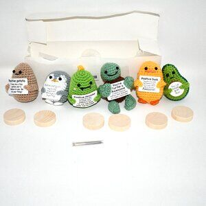 NedeQI Positive Crochet Animals 6-Pack – Emotional Support Crochet Buddies with